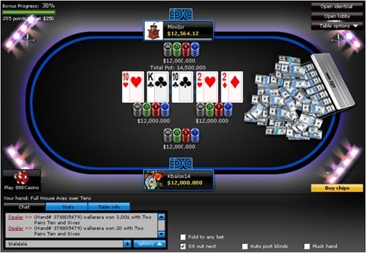 Player wins at 888 Poker